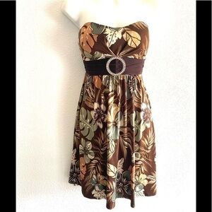 Janice brown tropical print strapless dress size M
